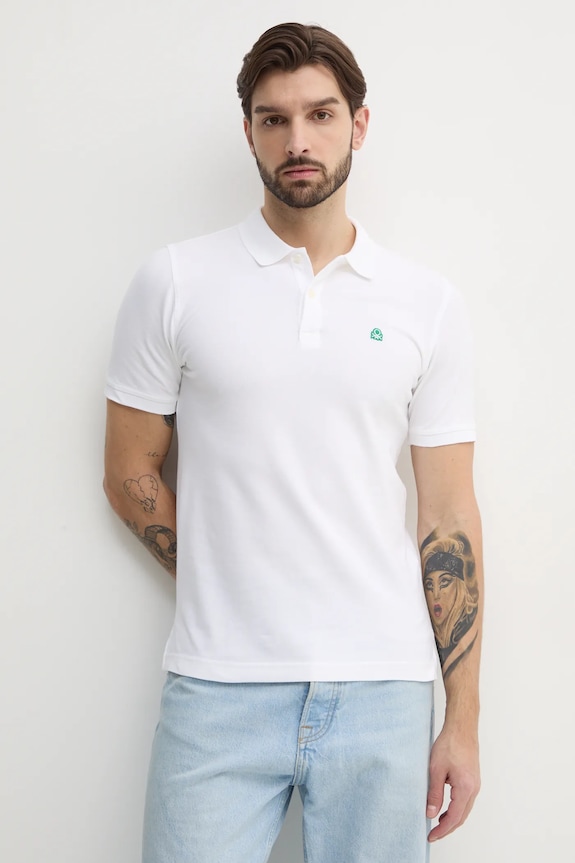 United Colors of Benetton polo tričko pánske bavlnené s elastanom jednofarebný biela 3WG9U301Z