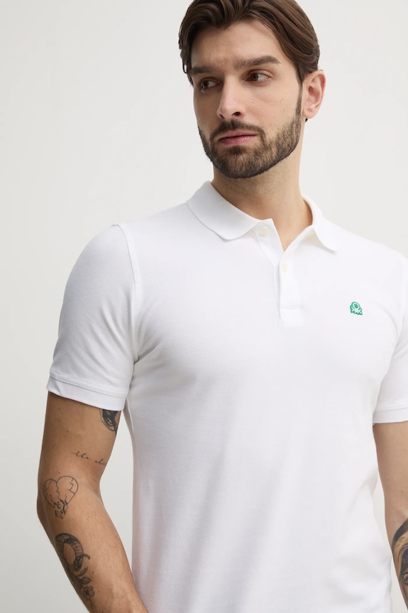 United Colors of Benetton polo tričko pánske bavlnené s elastanom biela 3WG9U301Z