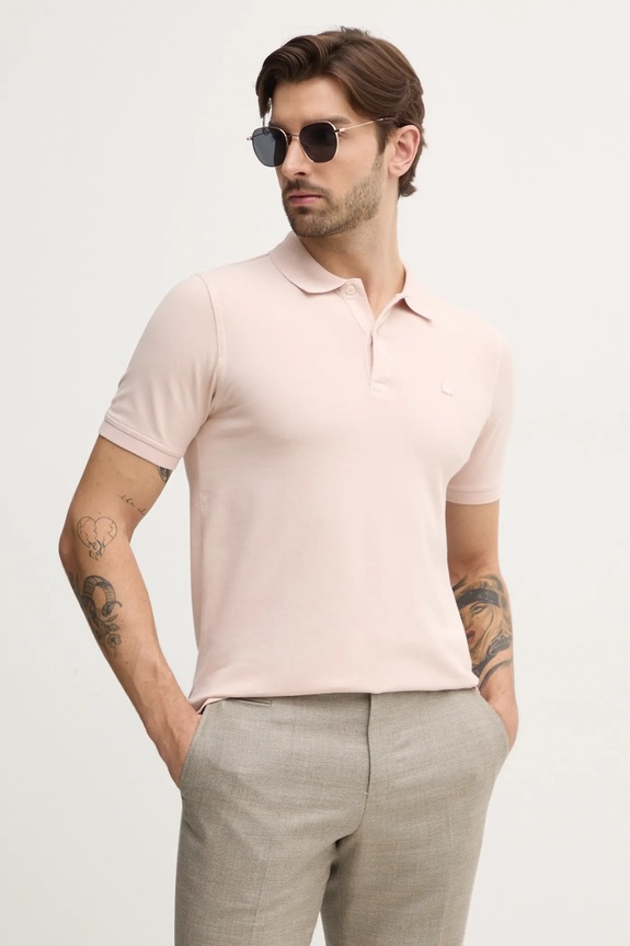 United Colors of Benetton polo tričko pánske bavlnené s elastanom jednofarebný ružová 3WG9U301Z