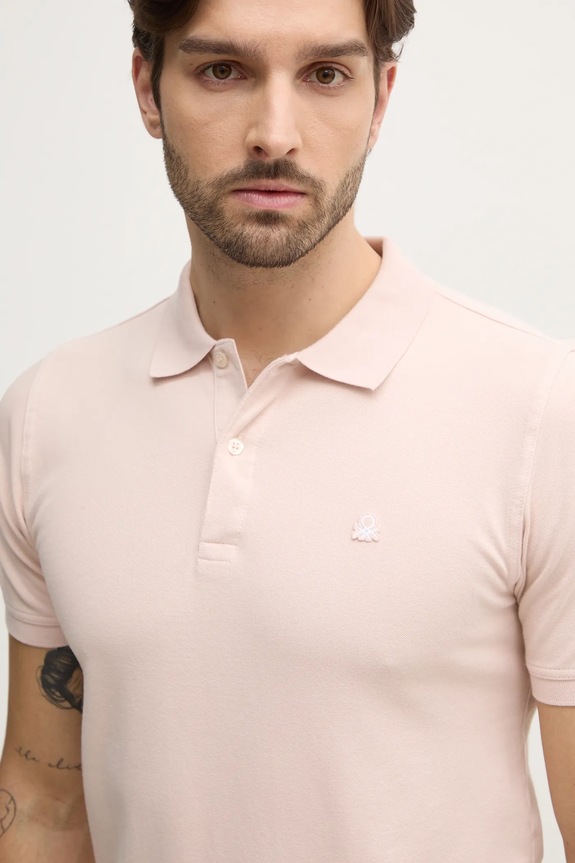 United Colors of Benetton polo tričko pánske bavlnené s elastanom ružová 3WG9U301Z