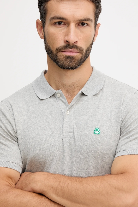United Colors of Benetton polo bărbătesc din bumbac cu elastan gri 3WG9U301Z