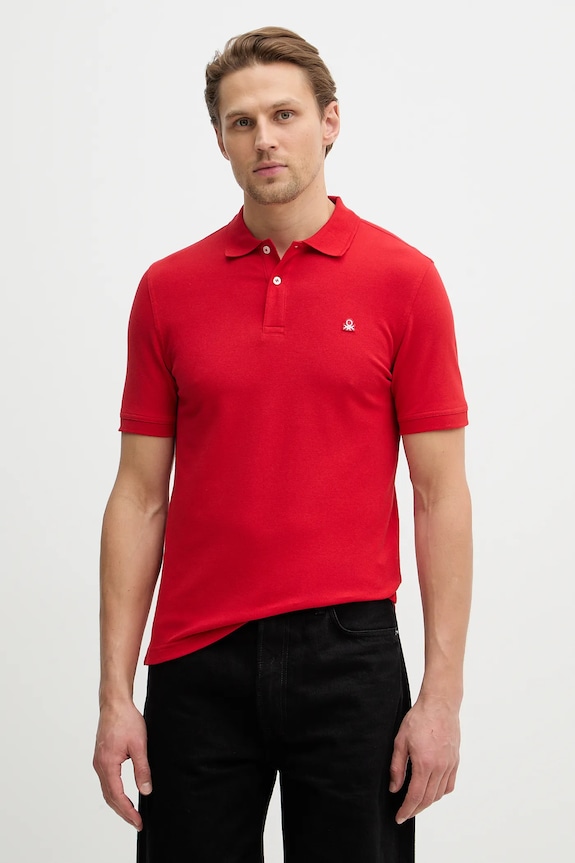 United Colors of Benetton polo męskie bawełniane z elastanem czerwony 3WG9U301Z