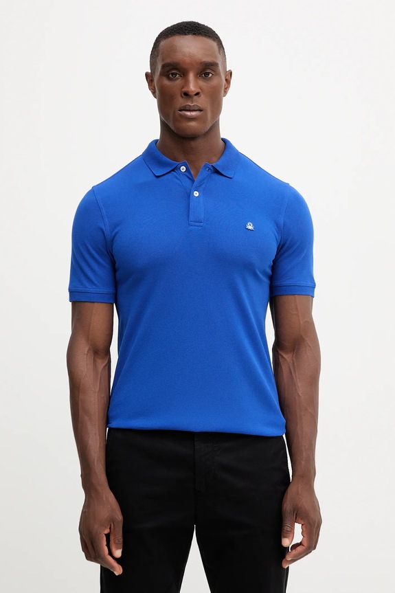 United Colors of Benetton polo męskie bawełniane z elastanem niebieski 3WG9U301Z