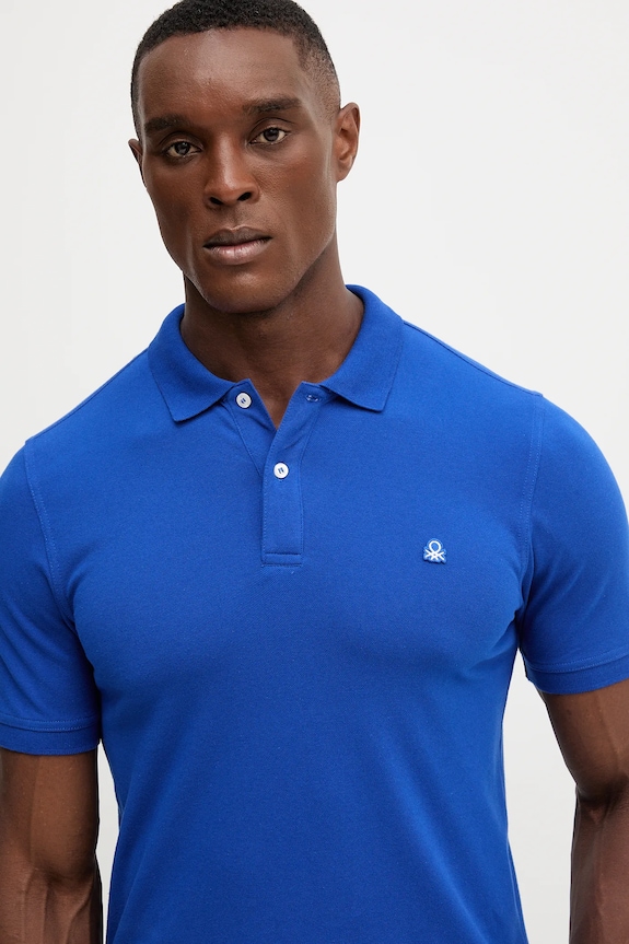 United Colors of Benetton polo męskie bawełniane z elastanem niebieski 3WG9U301Z