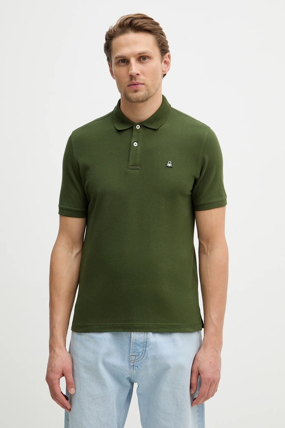 United Colors of Benetton polo bărbați bumbac cu elastan verde 3WG9U301Z