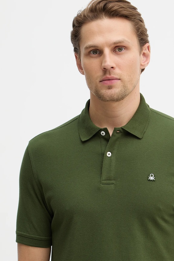 United Colors of Benetton polo bărbați bumbac cu elastan verde 3WG9U301Z