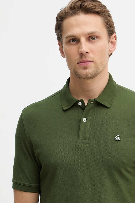 United Colors of Benetton polo bărbați bumbac cu elastan verde 3WG9U301Z
