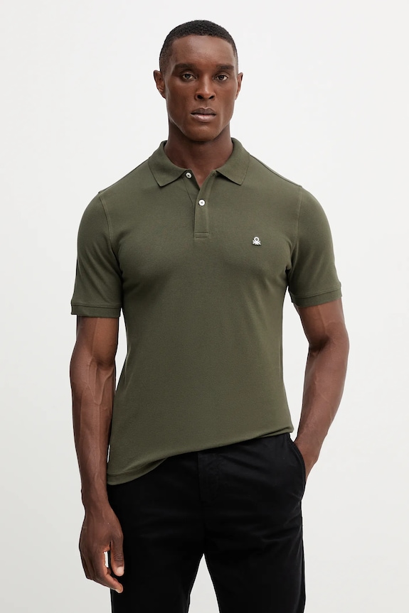 United Colors of Benetton polo bărbați bumbac cu elastan verde 3WG9U301Z
