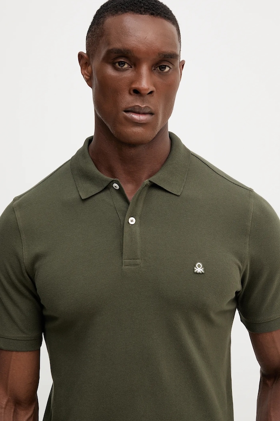 United Colors of Benetton polo bărbați bumbac cu elastan verde 3WG9U301Z