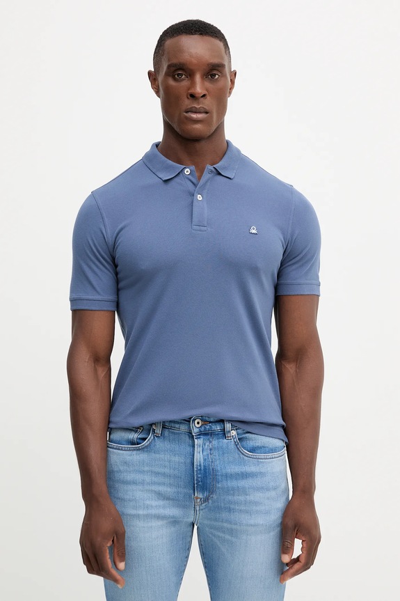 United Colors of Benetton polo męskie bawełniane z elastanem niebieski 3WG9U301Z