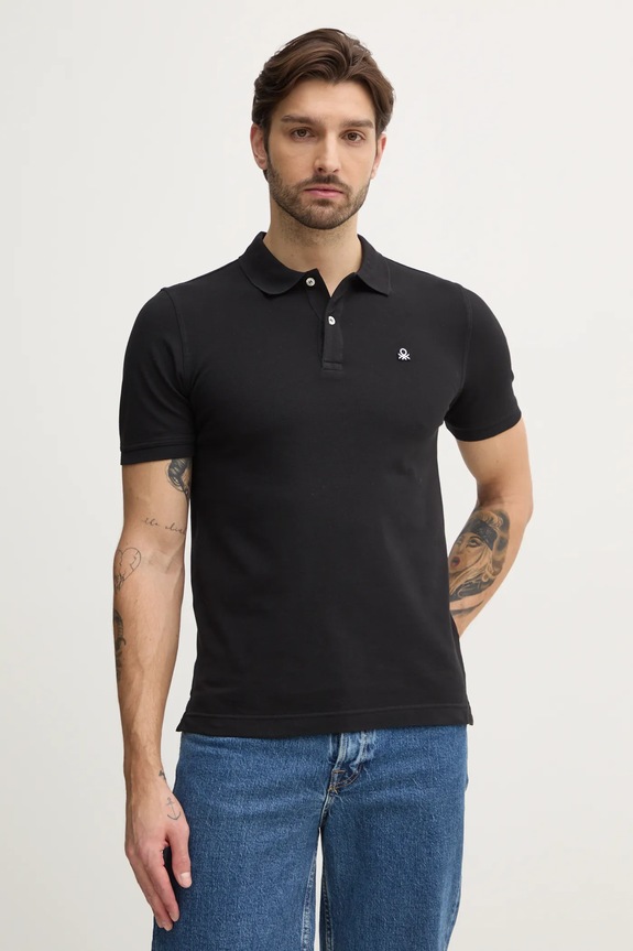 United Colors of Benetton polo męskie bawełniane z elastanem z elastanem czarny 3WG9U301Z