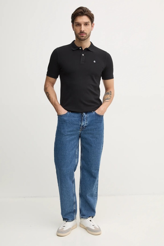 United Colors of Benetton polo męskie bawełniane z elastanem 3WG9U301Z czarny AA00