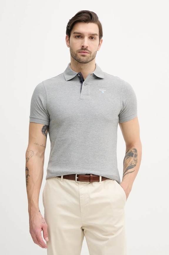 Βαμβακερό μπλουζάκι πόλο Barbour Tartan Pique Polo Shirt κανονικό γκρί MML0011