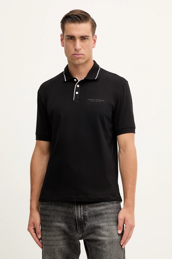 Armani Exchange polo bărbați cu bumbac relaxed negru XM001557.AF10363.NOS