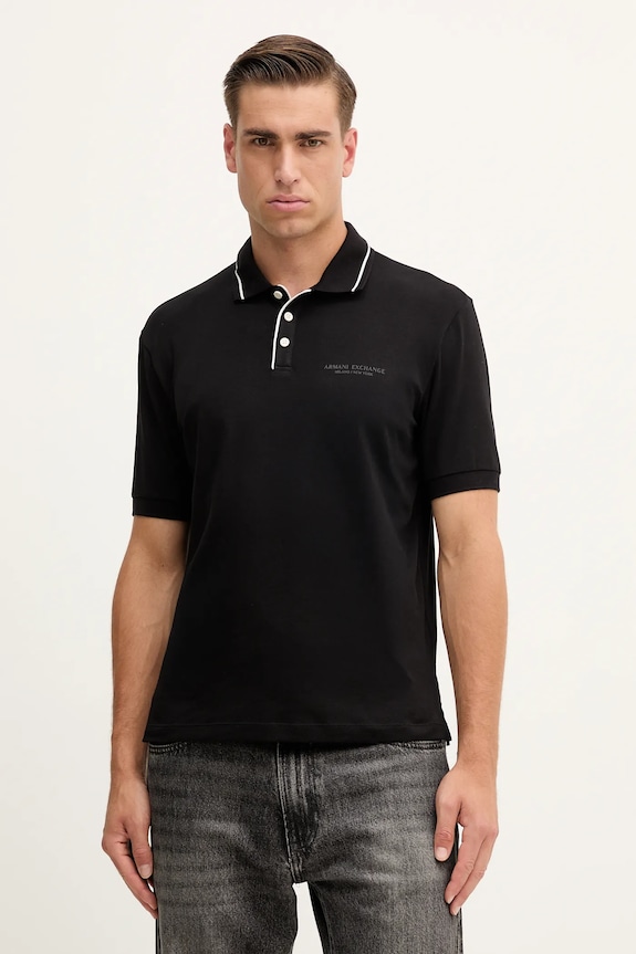 Armani Exchange polo bărbați cu bumbac relaxed negru XM001557.AF10363.NOS