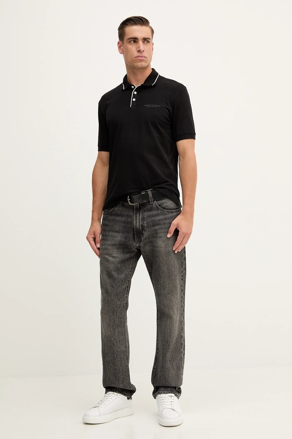Armani Exchange polo bărbați cu bumbac XM001557.AF10363.NOS negru AA00