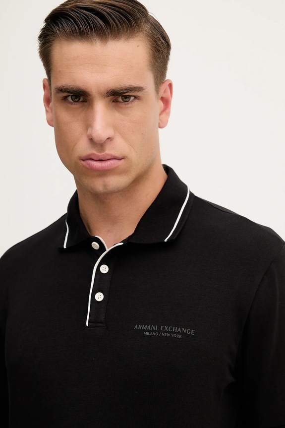 Armani Exchange polo bărbați cu bumbac negru XM001557.AF10363.NOS