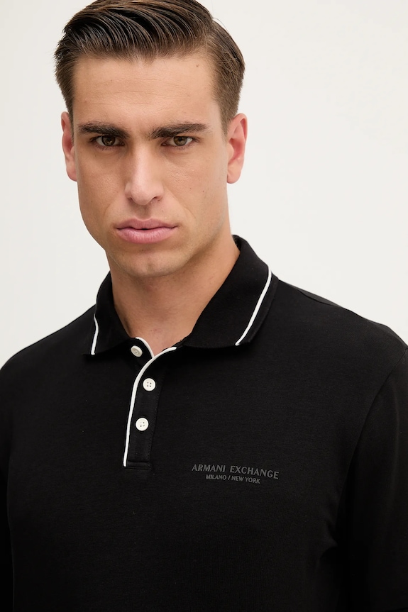 Armani Exchange polo bărbați cu bumbac negru XM001557.AF10363.NOS