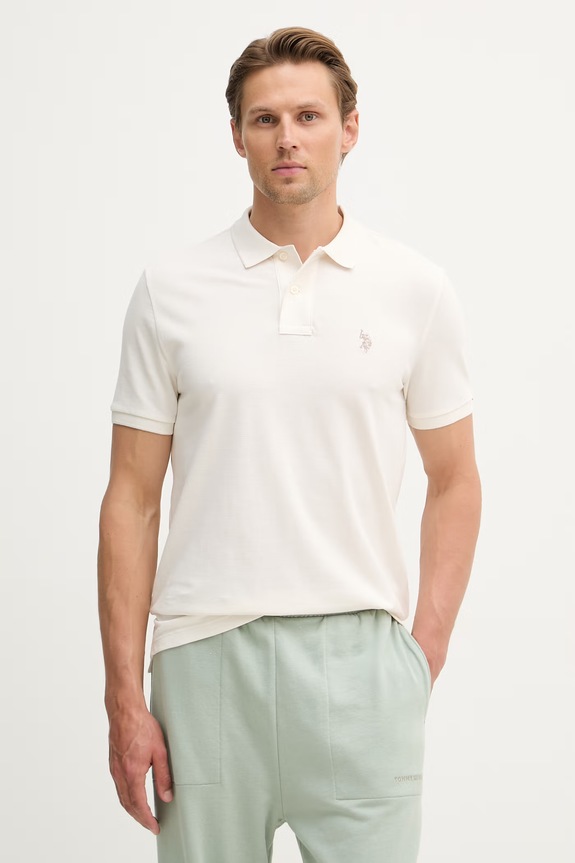 U.S. Polo Assn. polo męskie bawełniane DHM PIQUE beżowy MUP3312