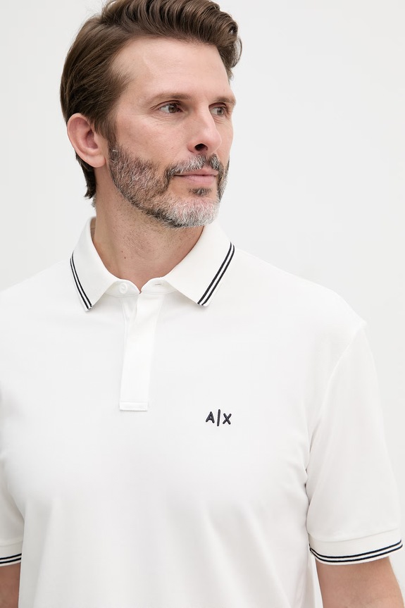 Armani Exchange polo męskie bawełniane z elastanem beżowy XM001287.AF17321.NOS