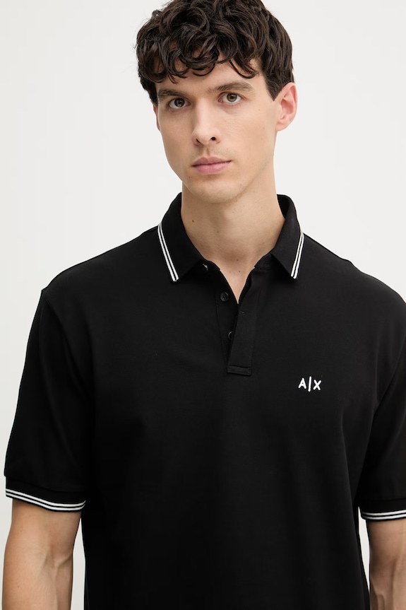 Armani Exchange polo tričko pánske bavlnené s elastanom čierna XM001287.AF17321.NOS