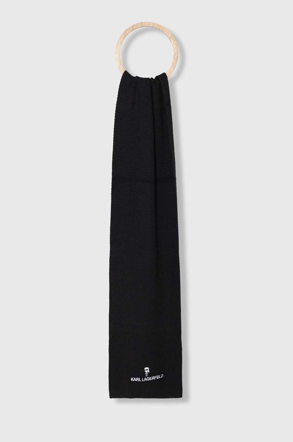 Karl Lagerfeld szalik z domieszką wełny dzianina czarny 240W3311