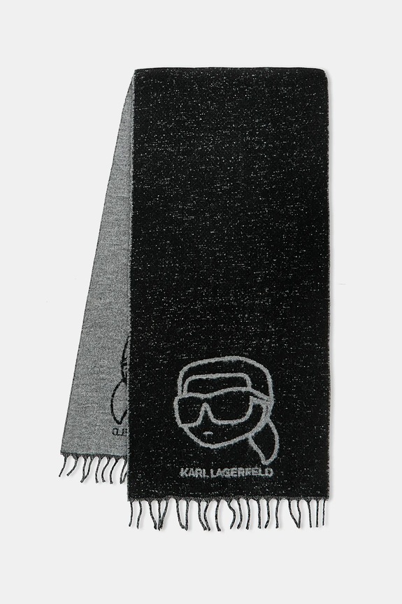 Šal s dodatkom vune Karl Lagerfeld IKON tkanina crna A4W33051