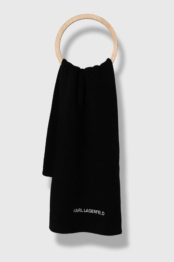 Karl Lagerfeld szalik z domieszką wełny z domieszką wełny czarny 236M3305