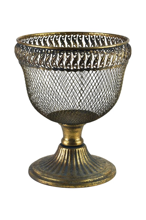Inne Bol de servire pentru fructe din metal învechit 22 x 17 x 27 cm galben HIWE8172