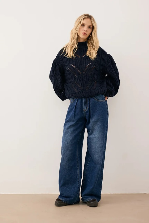 BIZUU blugi wide leg pentru femei LEYLA bleumarin LEYLA.GRANATOWY