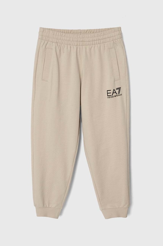 EA7 Emporio Armani gyerek pamut melegítőnadrág sima bézs 8NBP51.BJ05Z