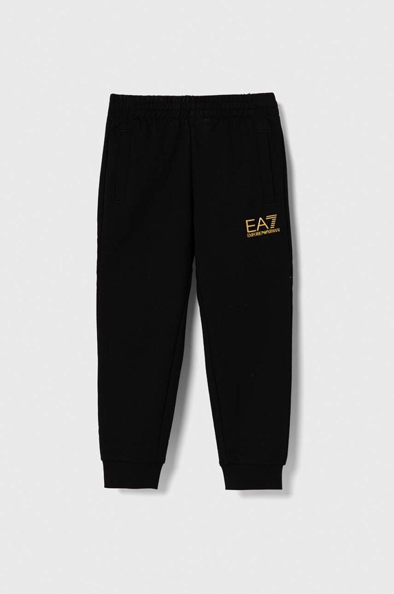 EA7 Emporio Armani gyerek pamut melegítőnadrág sima fekete 8NBP51.BJ05Z