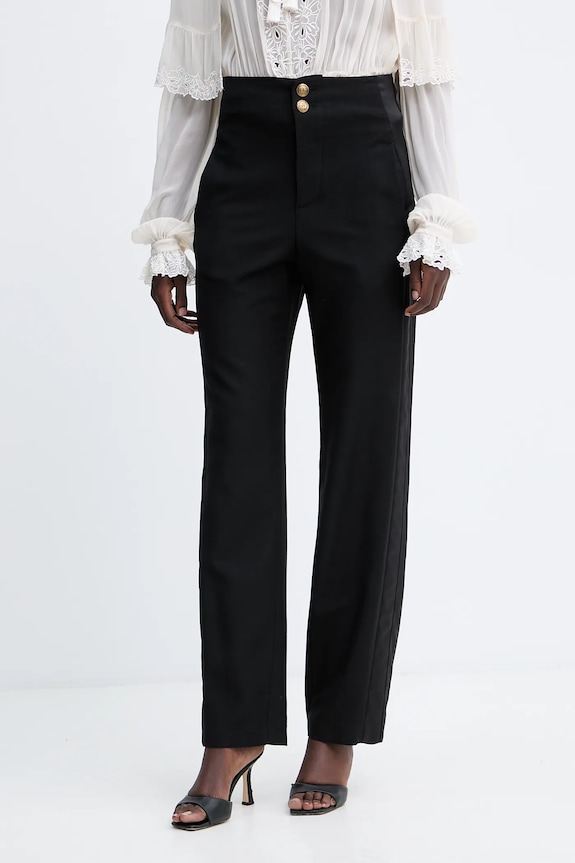Twinset pantaloni din lână drept negru 252TS2063