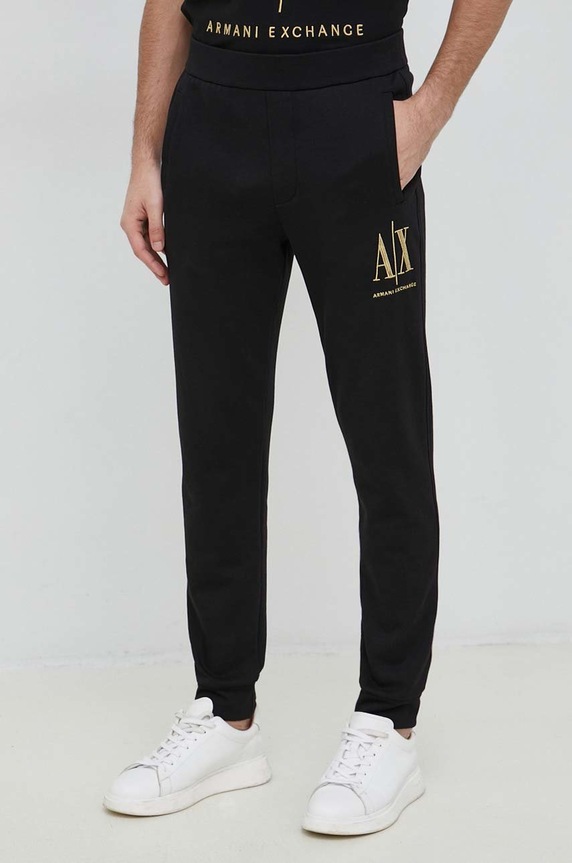 Armani Exchange pamut melegítőnadrág dzsörzé fekete 8NZPPQ.ZJ1ZZ.NOS