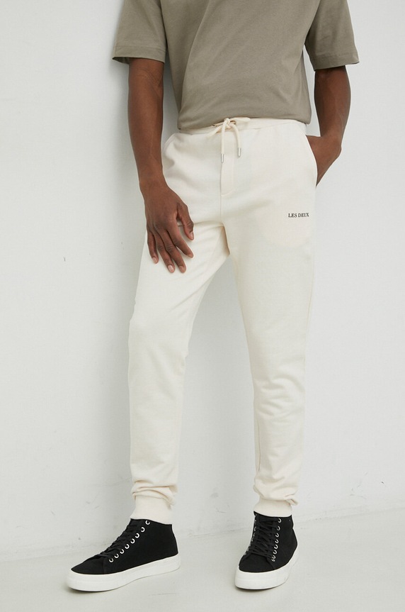 Les Deux pantaloni de trening din bumbac bumbac bej LDM530015.