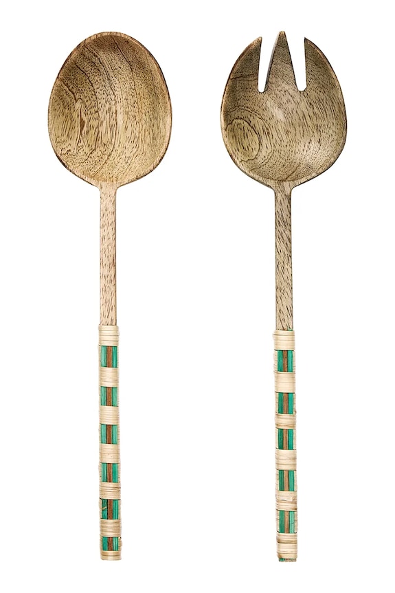 Madam Stoltz σετ μαχαιροπήρουνα για σαλάτες ξύλινο 28 cm καφέ MMS25.02.09