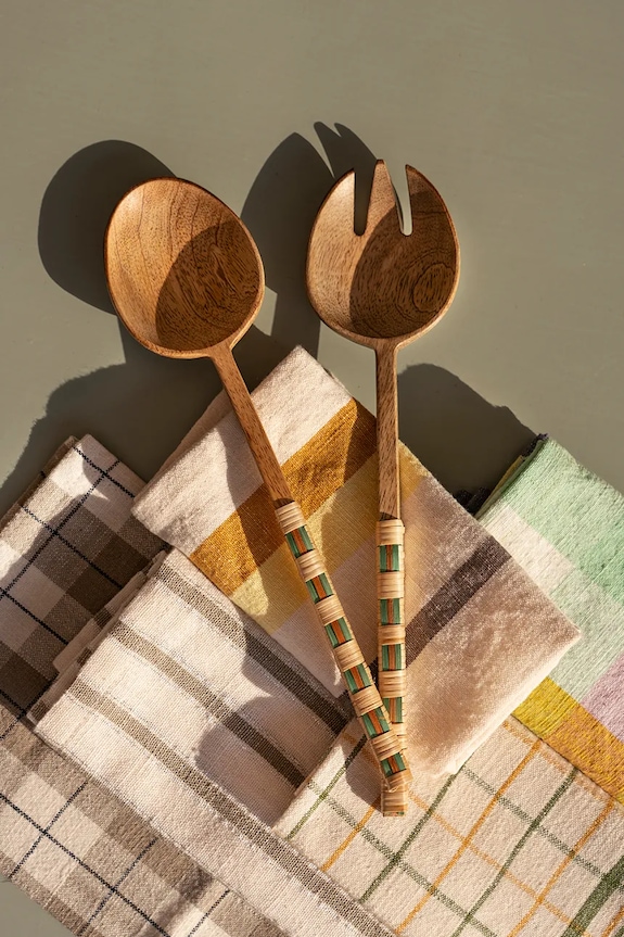 Madam Stoltz σετ μαχαιροπήρουνα για σαλάτες ξύλινο 28 cm MMS25.02.09 καφέ AA00