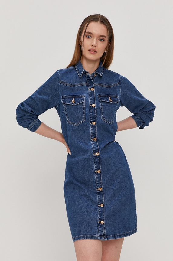 Pieces Sukienka jeansowa z elastanem niebieski 17111319