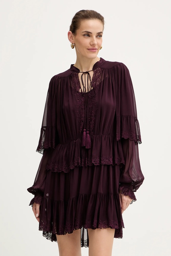 Obleka iz viskoze Twinset Mini bordo 252TS2296