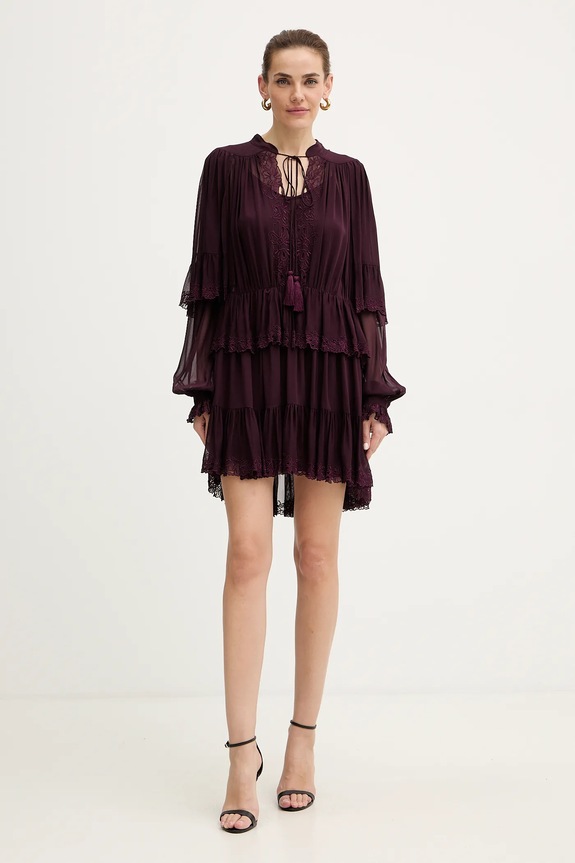 Obleka iz viskoze Twinset 252TS2296 bordo AA00