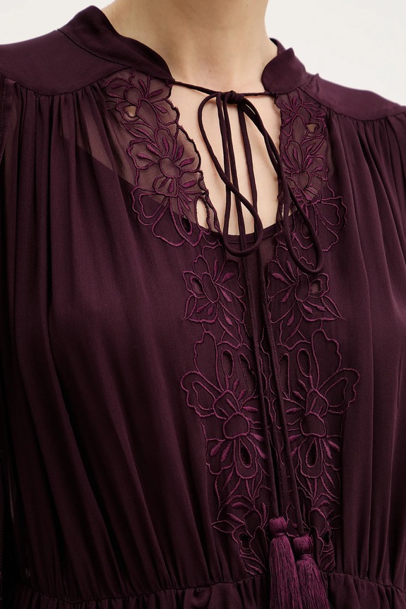 Obleka iz viskoze Twinset 252TS2296 bordo