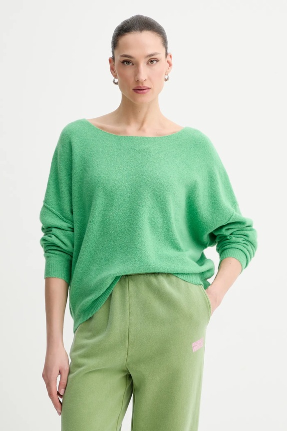 American Vintage sweter z domieszką wełny PULL ML COL BATEAU zielony DAM225