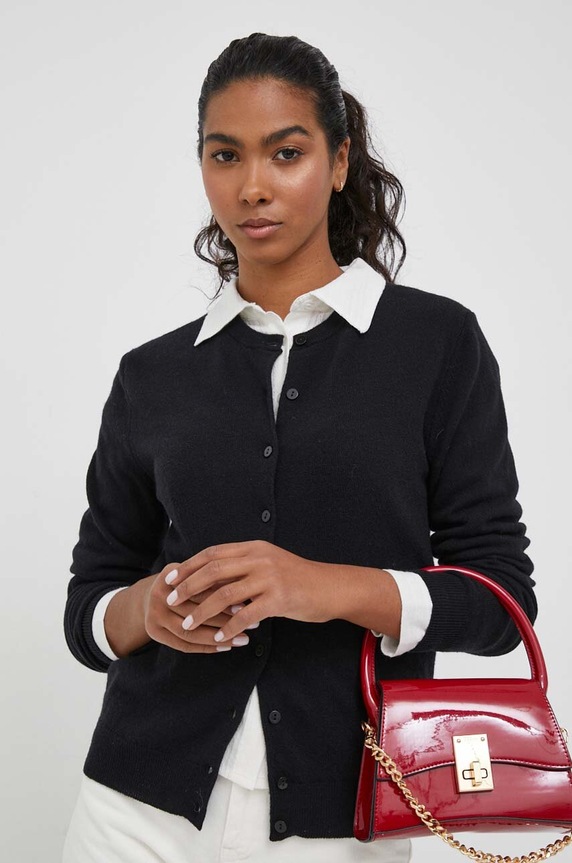 Вовняний кардиган United Colors of Benetton тонкий чорний 1002D5485.100