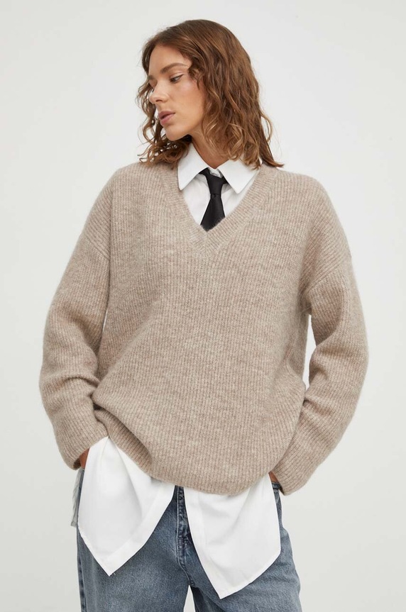 Gestuz sweter wełniany szpic beżowy 10905932