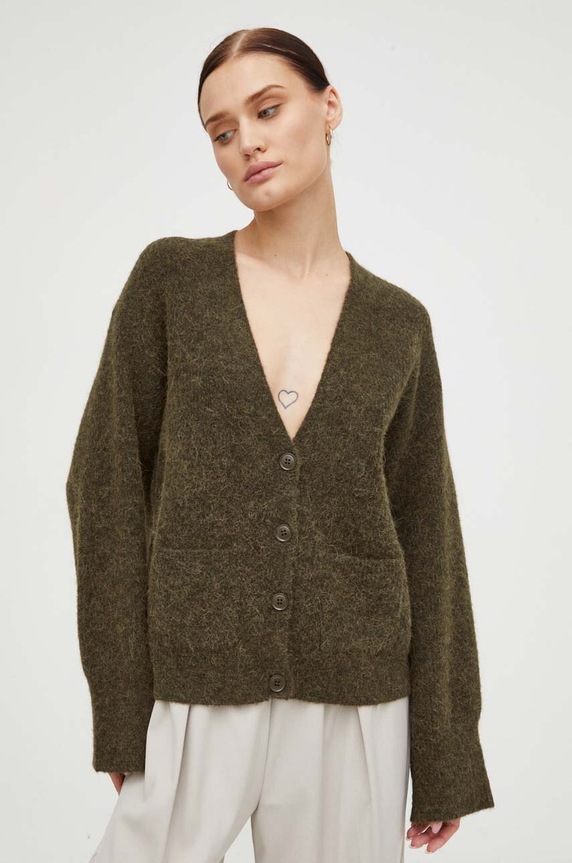 Μάλλινη ζακέτα Gestuz μελανζέ πράσινο 10906724