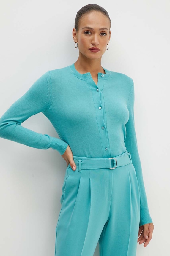 BOSS kardigan wełniany wełna turkusowy 50492552