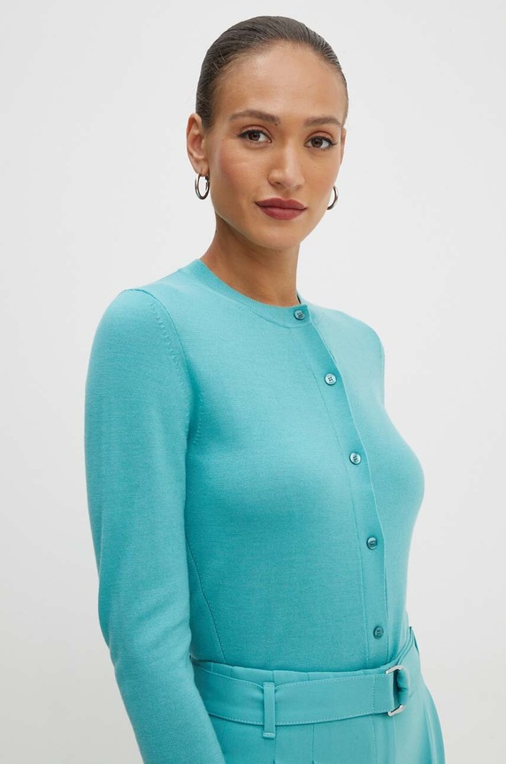 BOSS kardigan wełniany turkusowy 50492552