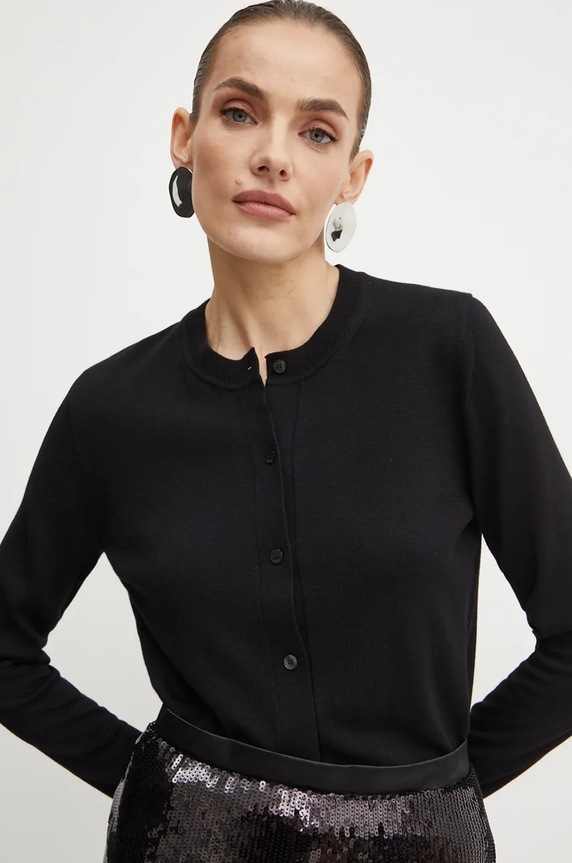 Μάλλινη ζακέτα BOSS μαλλί μαύρο 50492552