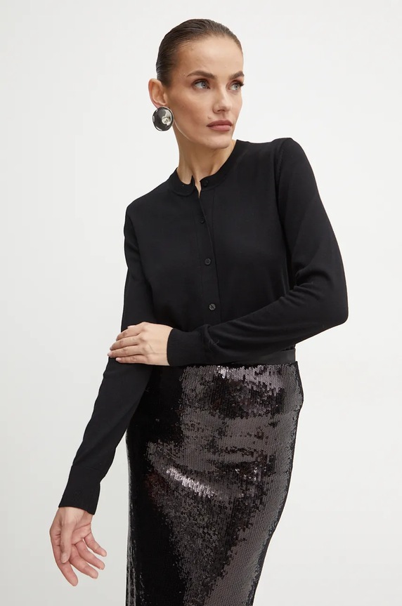 Μάλλινη ζακέτα BOSS μαύρο 50492552