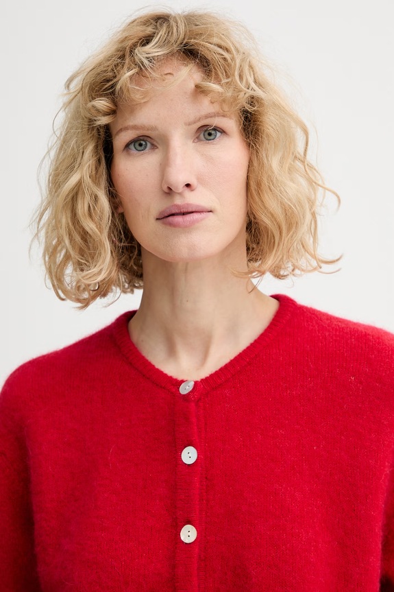 Ζακέτα από μίγμα μαλλιού American Vintage GILET ML COL ROND κόκκινο VITO19E